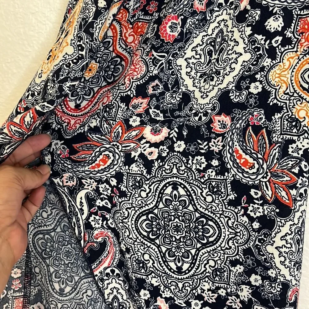 Rue Juju Womans Pettite Large casual Pants boho Beachy Asymmetrical Paisley